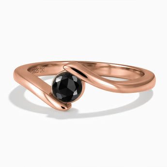 18KT Rose Gold Vermeil Round Black Onyx Bypass Ring - Soft Haven Front View