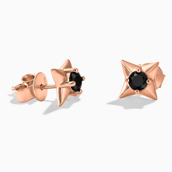 18KT Rose Gold Vermeil Round Black Onyx Four Point Star Stud Earrings - Wishkeeper Front View