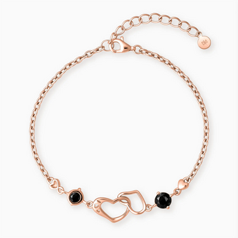 18KT Rose Gold Vermeil Round Black Onyx Heart Infinity Bracelet - Evermore Front View