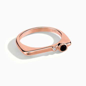 18KT Rose Gold Vermeil Round Black Onyx Puzzle Stacking Ring - Minimal Still Front View