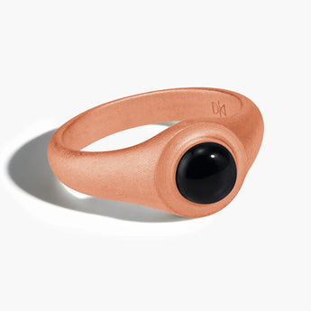 18KT Rose Gold Vermeil Round Black Onyx Sandblasted Ring - Matte Sculpt Front View