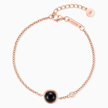 18KT Rose Gold Vermeil Round Black Onyx Spinner Bracelet - Revolve Front View