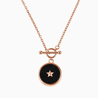18KT Rose Gold Vermeil Round Black Onyx Toggle Clasp Necklace - Inner Star Front View