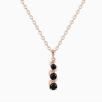 18KT Rose Gold Vermeil Round Black Onyx Triple Gemstone Twisted Necklace - Spiral Rondo Front View