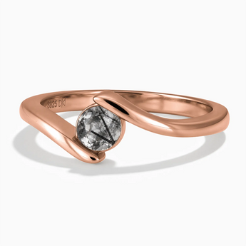 18KT Rose Gold Vermeil Round Black Rutilated Quartz Bypass Ring - Soft Haven Front View