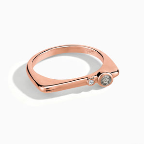 18KT Rose Gold Vermeil Round Black Rutilated Quartz Puzzle Stacking Ring - Minimal Still Front View