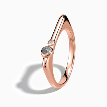 18KT Rose Gold Vermeil Round Black Rutilated Quartz Puzzle Stacking Ring - Minimal Still Side View