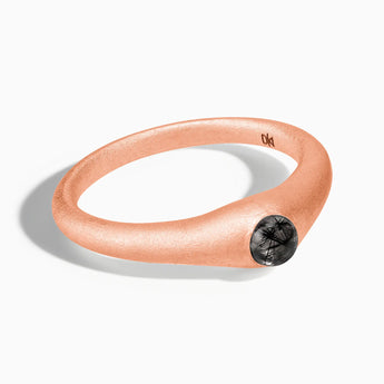 18KT Rose Gold Vermeil Round Black Rutilated Quartz Sandblasted Dome Ring - Morning Frost Front View