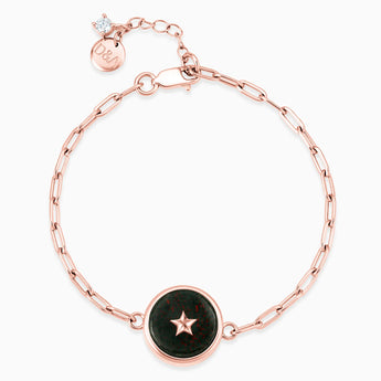 18KT Rose Gold Vermeil Round Bloodstone Paperclip Bracelet - Solo Star Front View