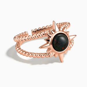 18KT Rose Gold Vermeil Round Bloodstone Sunburst Twisted Ring - Soleil Ray Front View