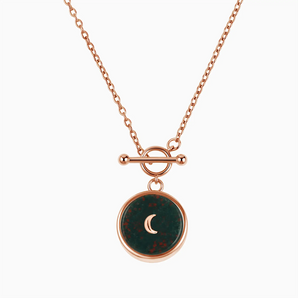 18KT Rose Gold Vermeil Round Bloodstone Toggle Clasp Necklace - Inner Moon Front View