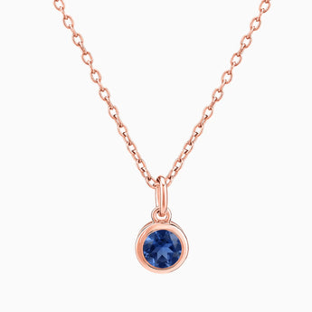 18KT Rose Gold Vermeil Round Blue Sapphire Bezel Necklace - Elara Front View