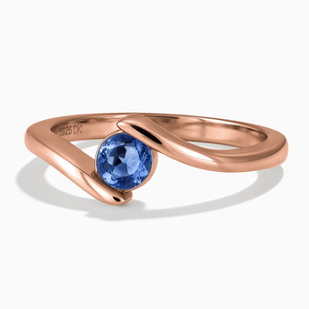 18KT Rose Gold Vermeil Round Blue Sapphire Bypass Ring - Soft Haven Front View