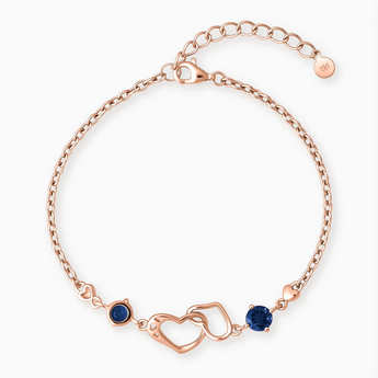 18KT Rose Gold Vermeil Round Blue Sapphire Heart Infinity Bracelet - Evermore Front View