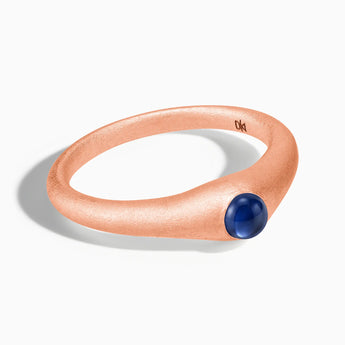 18KT Rose Gold Vermeil Round Blue Sapphire Sandblasted Dome Ring - Morning Frost Front View