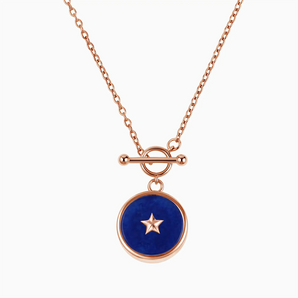 18KT Rose Gold Vermeil Round Blue Sapphire Toggle Clasp Necklace - Inner Star Front View