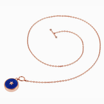 18KT Rose Gold Vermeil Round Blue Sapphire Toggle Clasp Necklace - Inner Star Side View