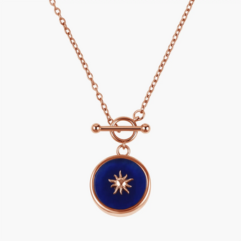 18KT Rose Gold Vermeil Round Blue Sapphire Toggle Clasp Necklace - Inner Sun Front View