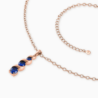 18KT Rose Gold Vermeil Round Blue Sapphire Triple Gemstone Twisted Necklace - Spiral Rondo Side View