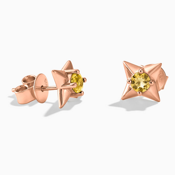 18KT Rose Gold Vermeil Round Citrine Four Point Star Stud Earrings - Wishkeeper Front View