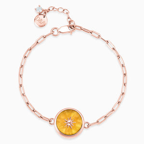 18KT Rose Gold Vermeil Round Citrine Paperclip Bracelet - Solo Sun Front View