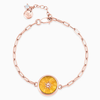 18KT Rose Gold Vermeil Round Citrine Paperclip Bracelet - Solo Sun Front View