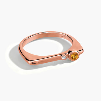 18KT Rose Gold Vermeil Round Citrine Puzzle Stacking Ring - Minimal Still Front View