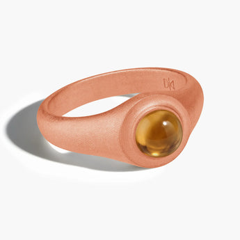 18KT Rose Gold Vermeil Round Citrine Sandblasted Ring - Matte Sculpt Front View