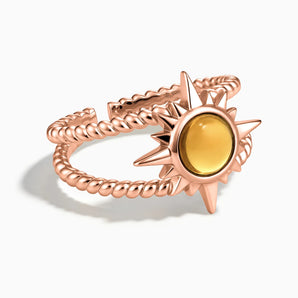 18KT Rose Gold Vermeil Round Citrine Sunburst Twisted Ring - Soleil Ray Front View