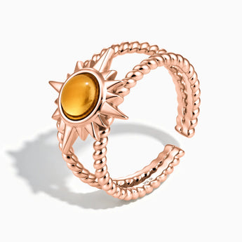 18KT Rose Gold Vermeil Round Citrine Sunburst Twisted Ring - Soleil Ray Side View