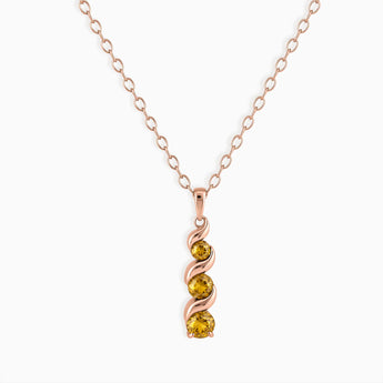 18KT Rose Gold Vermeil Round Citrine Triple Gemstone Twisted Necklace - Spiral Rondo Front View