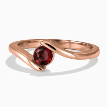 18KT Rose Gold Vermeil Round Garnet Bypass Ring - Soft Haven Front View