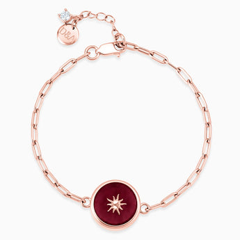 18KT Rose Gold Vermeil Round Garnet Paperclip Bracelet - Solo Sun Front View