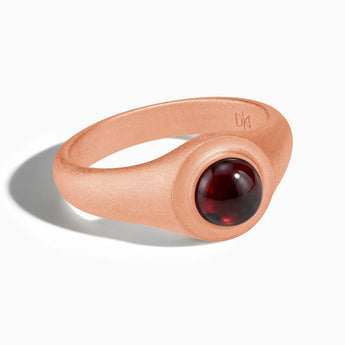 18KT Rose Gold Vermeil Round Garnet Sandblasted Ring - Matte Sculpt Front View