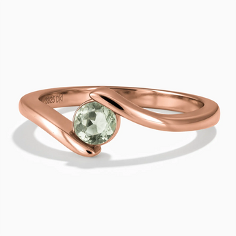 18KT Rose Gold Vermeil Round Green Amethyst Bypass Ring - Soft Haven Front View