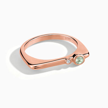 18KT Rose Gold Vermeil Round Green Amethyst Puzzle Stacking Ring - Minimal Still Front View
