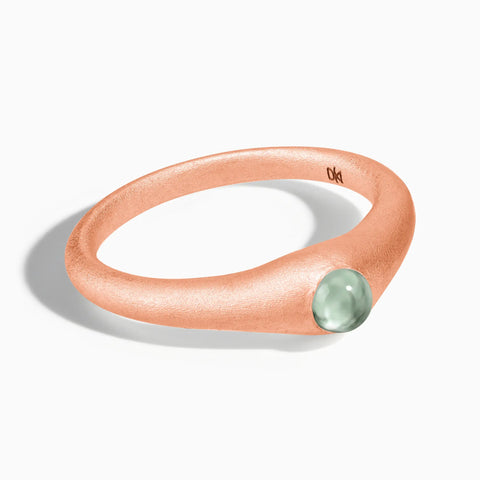 18KT Rose Gold Vermeil Round Green Amethyst Sandblasted Dome Ring - Morning Frost Front View