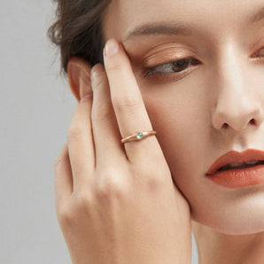 18KT Rose Gold Vermeil Round Green Amethyst Sandblasted Dome Ring - Morning Frost Worn View