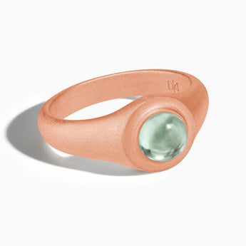 18KT Rose Gold Vermeil Round Green Amethyst Sandblasted Ring - Matte Sculpt Front View