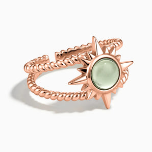 18KT Rose Gold Vermeil Round Green Amethyst Sunburst Twisted Ring - Soleil Ray Front View