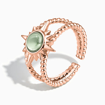 18KT Rose Gold Vermeil Round Green Amethyst Sunburst Twisted Ring - Soleil Ray Side View