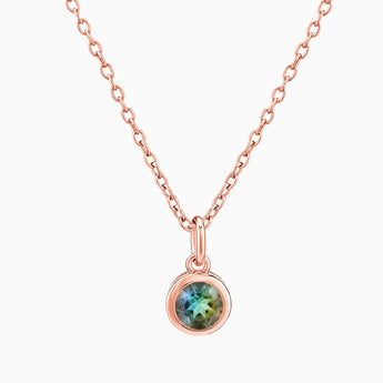 18KT Rose Gold Vermeil Round Labradorite Bezel Necklace - Elara Front View