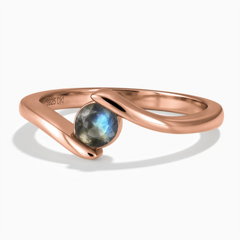 18KT Rose Gold Vermeil Round Labradorite Bypass Ring - Soft Haven Front View