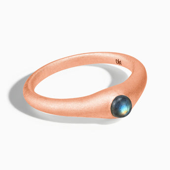 18KT Rose Gold Vermeil Round Labradorite Sandblasted Dome Ring - Morning Frost Front View