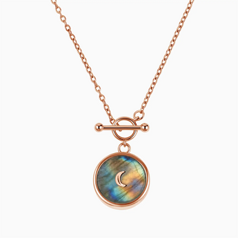18KT Rose Gold Vermeil Round Labradorite Toggle Clasp Necklace - Inner Moon Front View