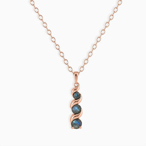 18KT Rose Gold Vermeil Round Labradorite Triple Gemstone Twisted Necklace - Spiral Rondo Front View