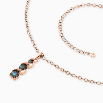 18KT Rose Gold Vermeil Round Labradorite Triple Gemstone Twisted Necklace - Spiral Rondo Side View