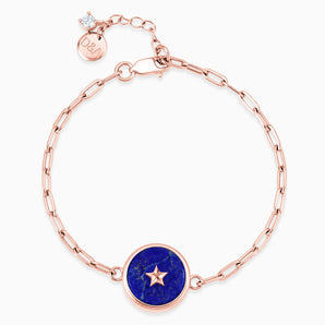 18KT Rose Gold Vermeil Round Lapis Lazuli Paperclip Bracelet - Solo Star Front View