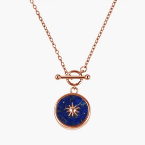 18KT Rose Gold Vermeil Round Lapis Lazuli Toggle Clasp Necklace - Inner Sun Front View