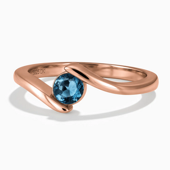18KT Rose Gold Vermeil Round London Blue Topaz Bypass Ring - Soft Haven Front View